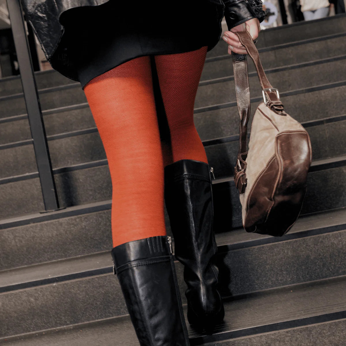 Merino Wool Texured Tights in Spice