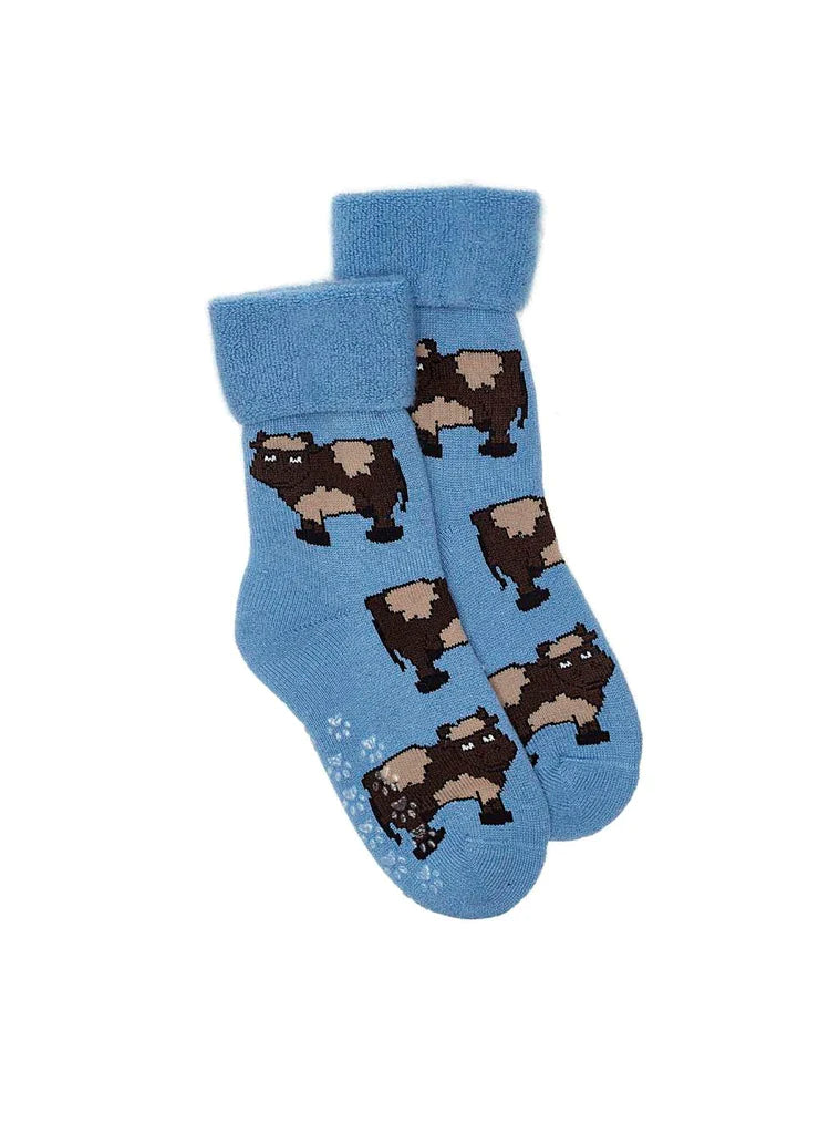 Cow Bed Socks in blue - The Sockery