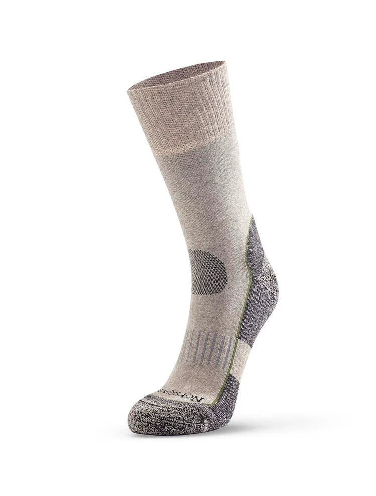 Gray and brown sock on a white background