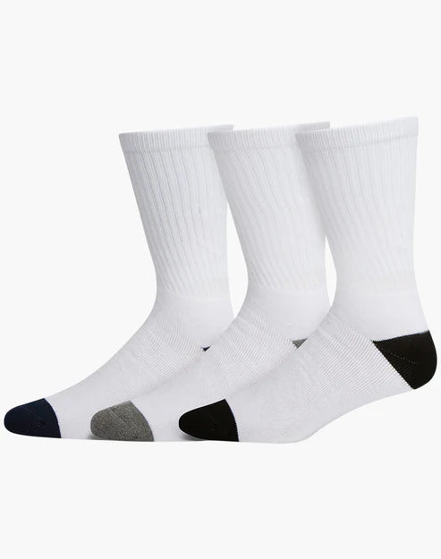 3 Pair Pack of Men's Sports Crew Socks - White Multi - The Sockery
