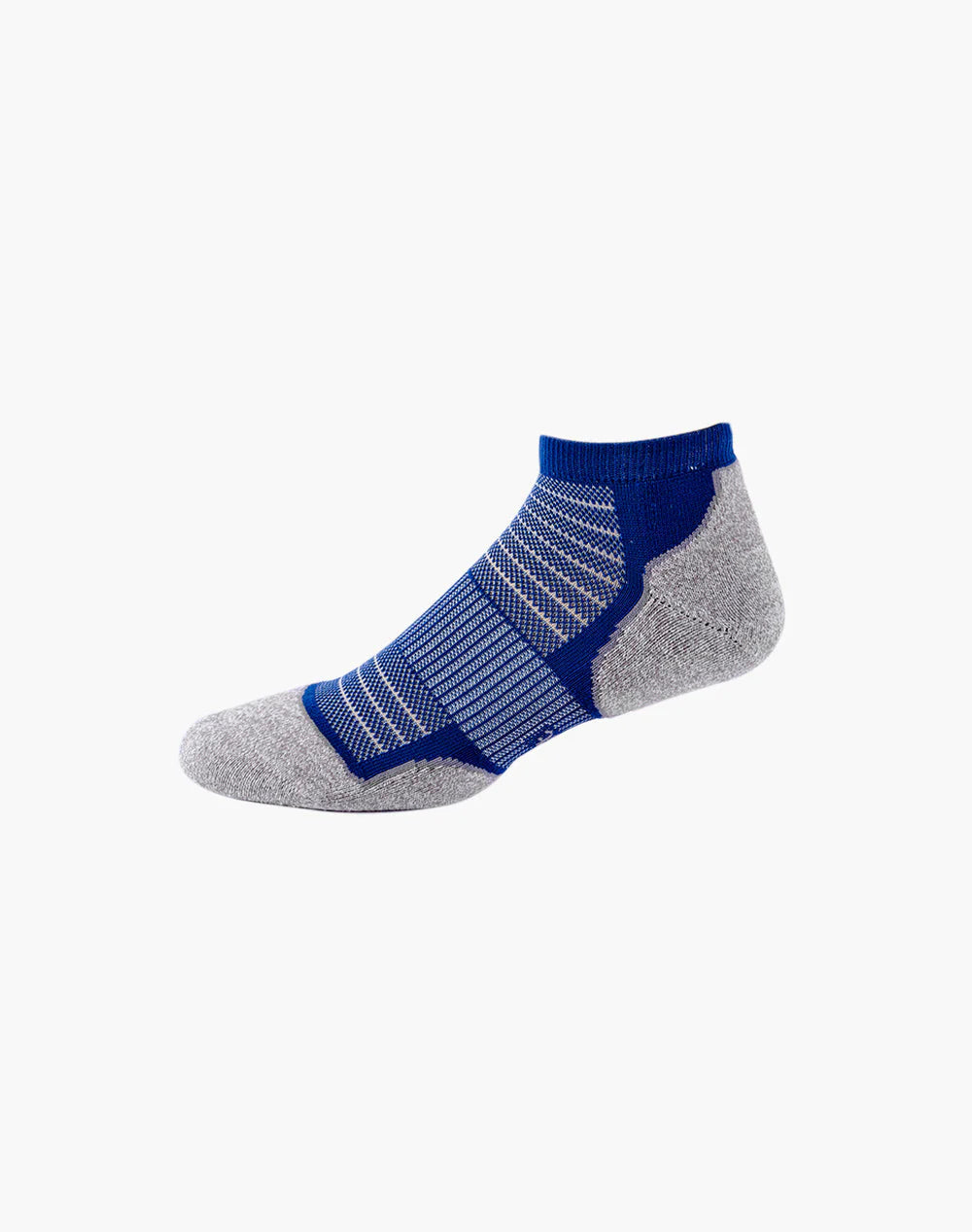 Gray and blue athletic sock on a white background