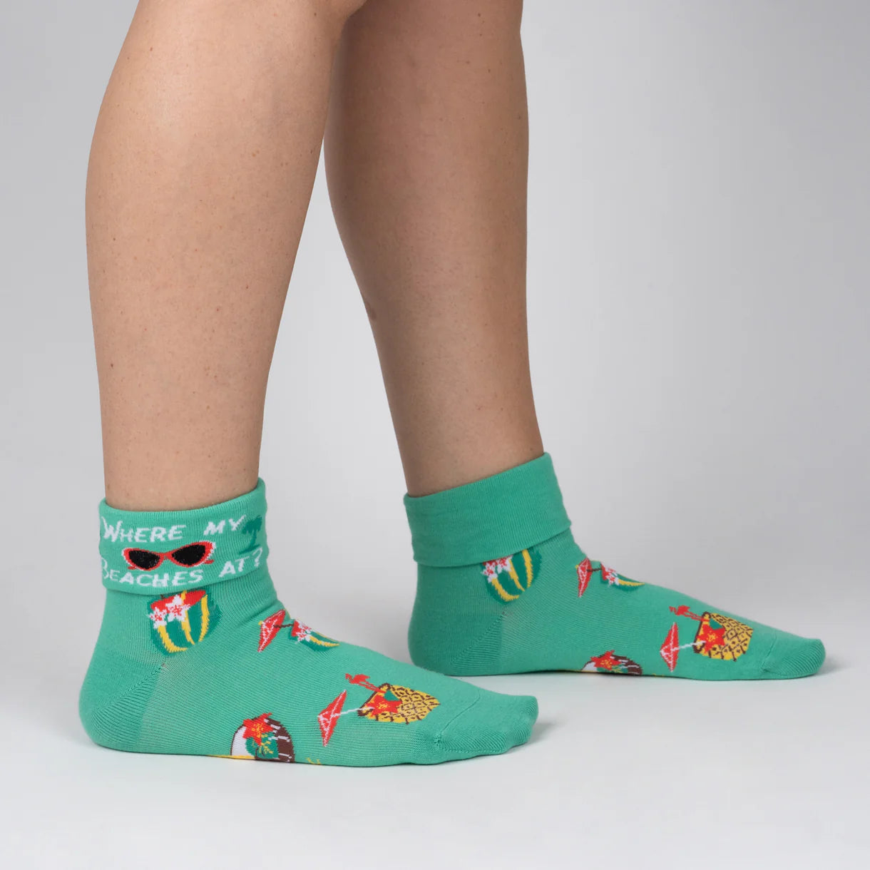 Where My Beaches At? Women's Crew Turn Cuff Socks - The Sockery