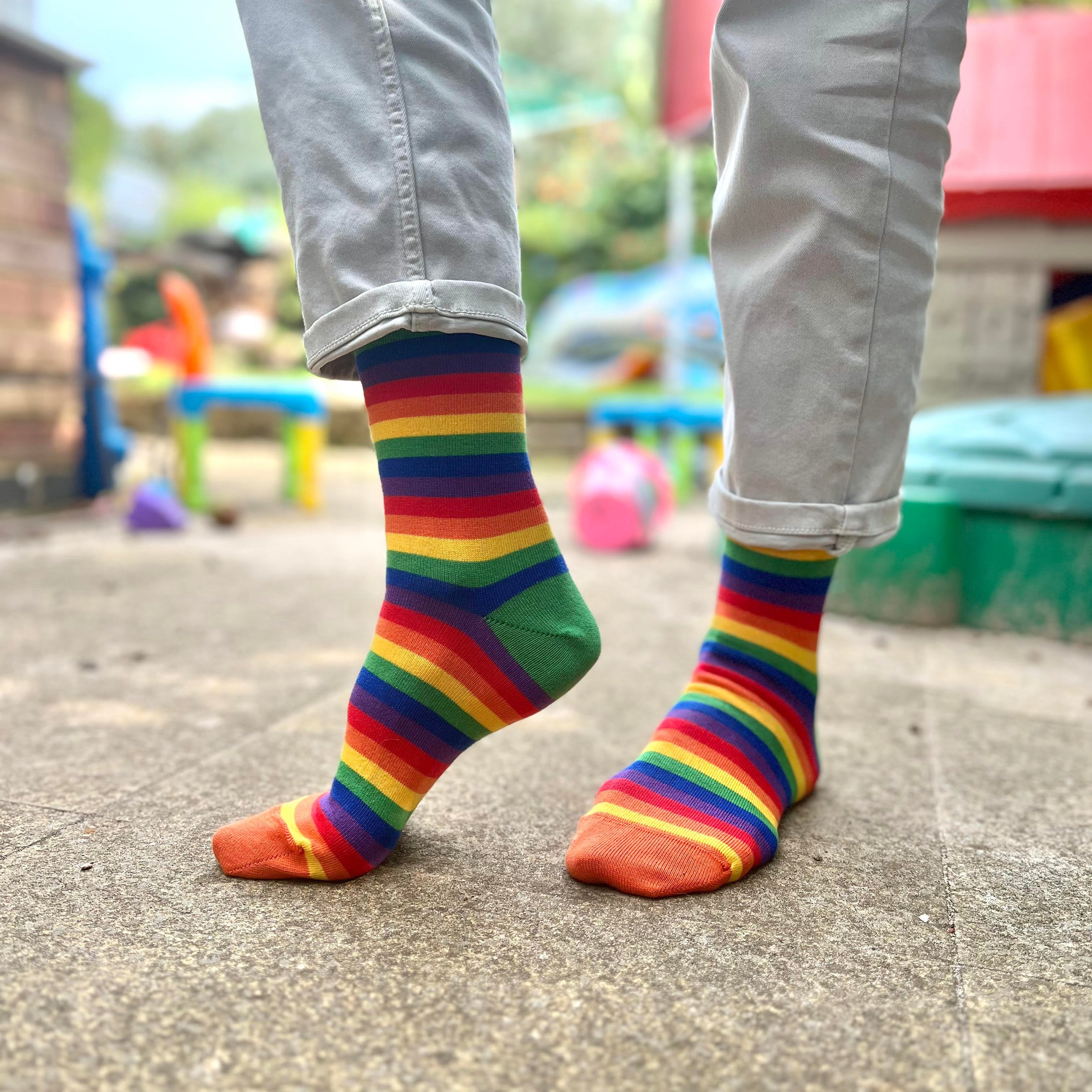 Rainbow Stripes Crew Socks - Aussie Made - The Sockery