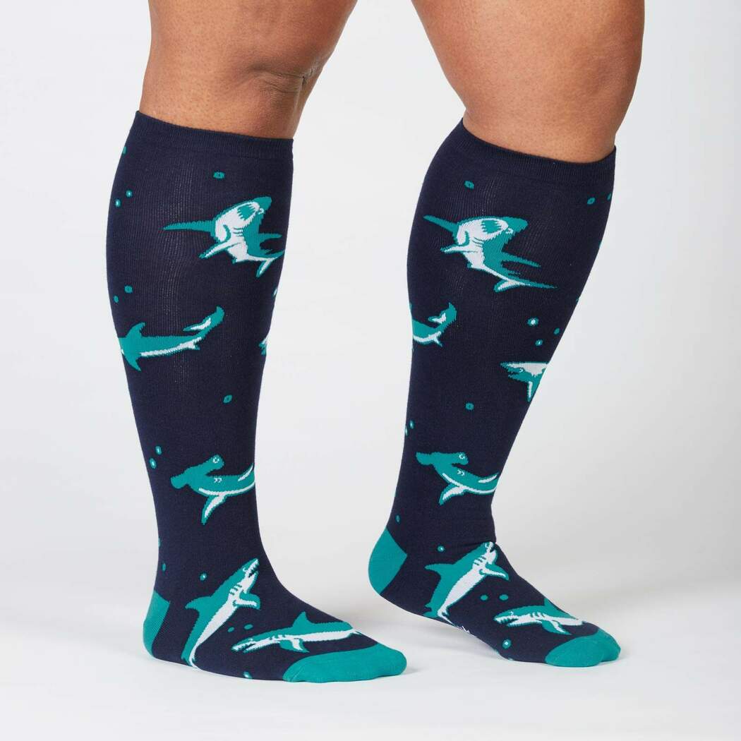 Shark Attack Knee High Socks - Extra Stretchy for Wide Calves - The Sockery