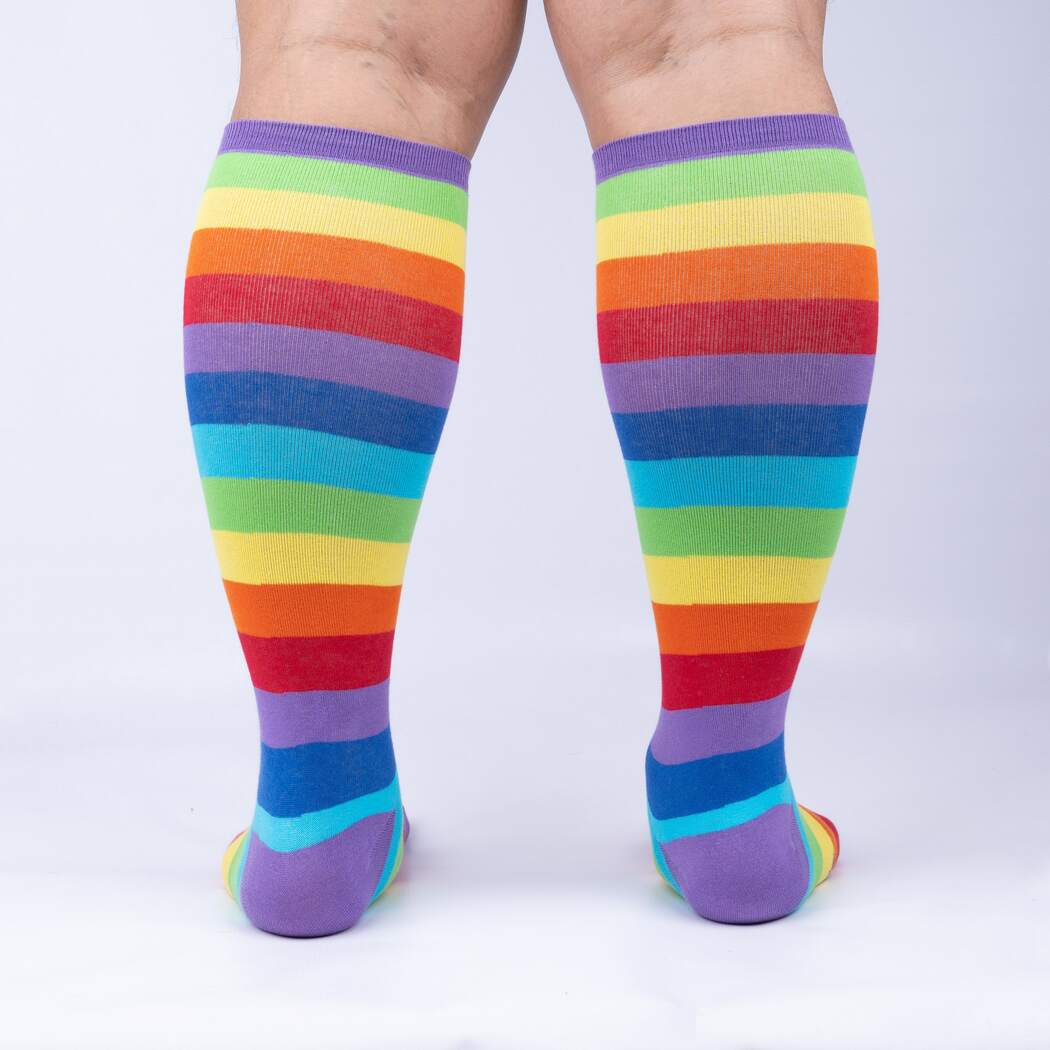 Super Juicy Rainbow Knee High Socks in Extra Stretchy for Wide Calves