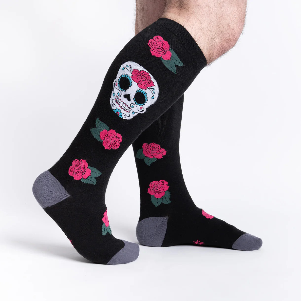 Sugar Skull Knee High Sock in Extra Stretchy for Wide Calves - The Sockery