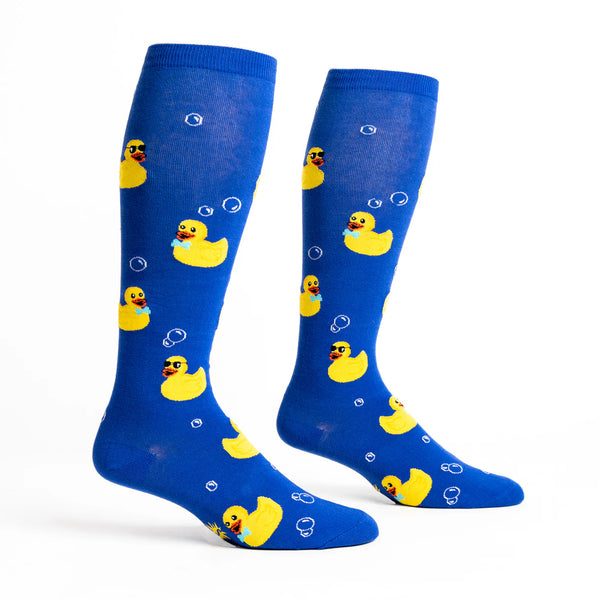 Rubber Duckie Ducks Knee High Socks in Extra Stretchy for Wide Calves