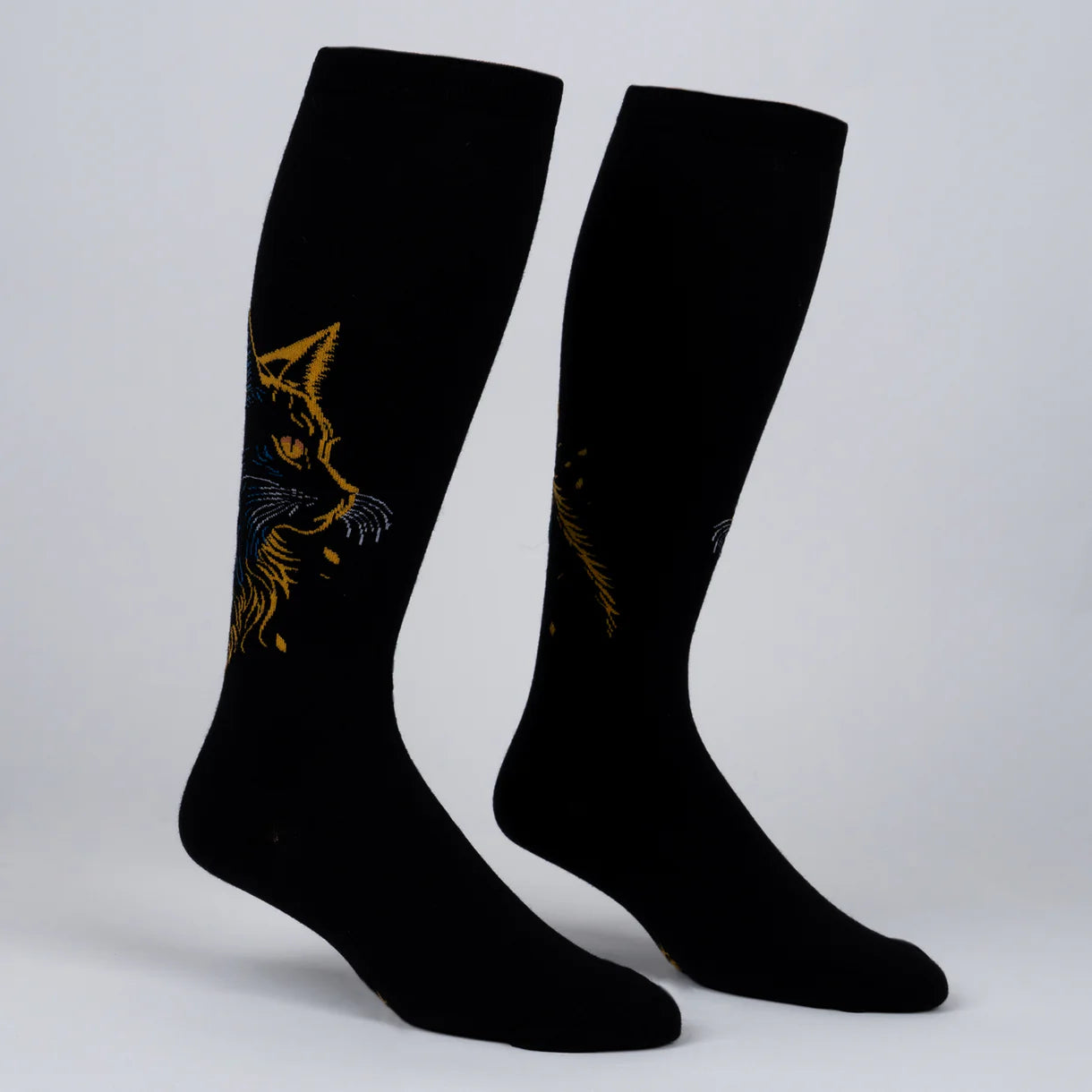 Night Cat Knee High Socks in Extra Stretchy for Wide Calves - The Sockery