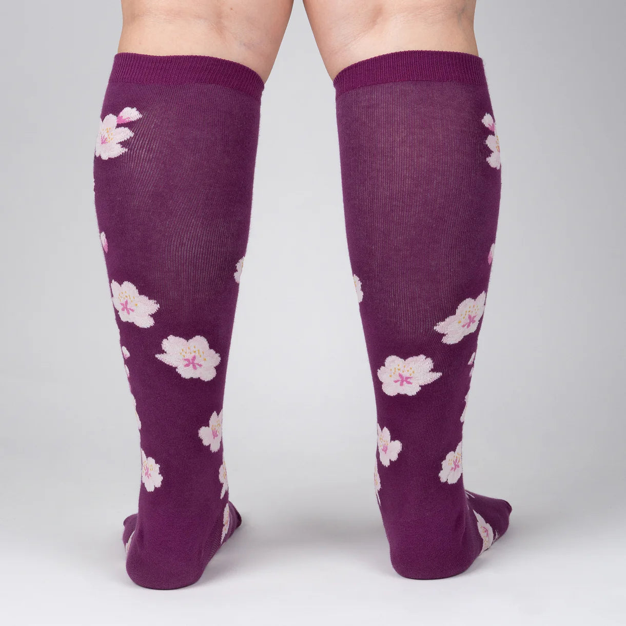 Cherry Blossoms Knee High Sock in Extra Stretchy for Wide Calves - The Sockery