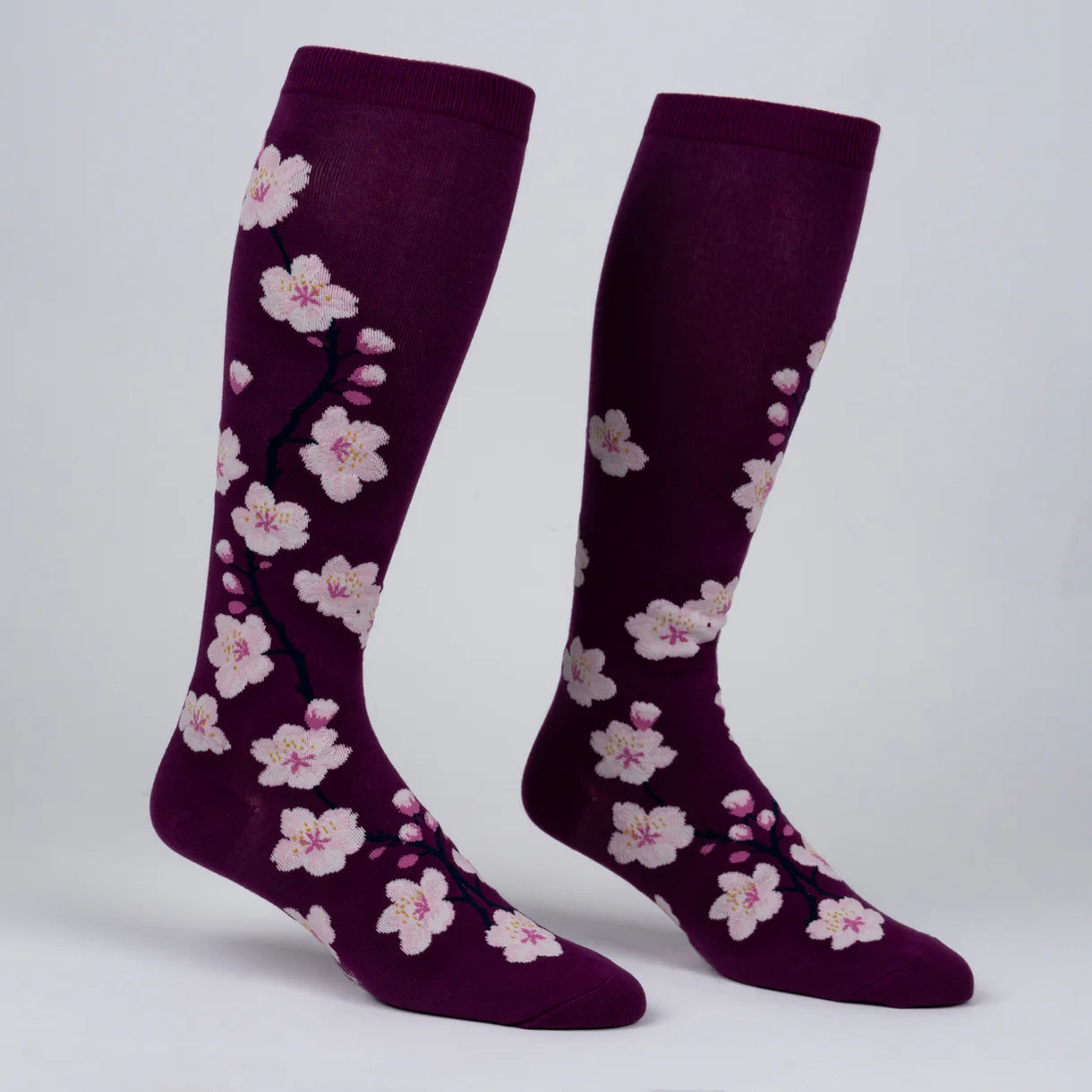 Cherry Blossoms Knee High Sock in Extra Stretchy for Wide Calves - The Sockery