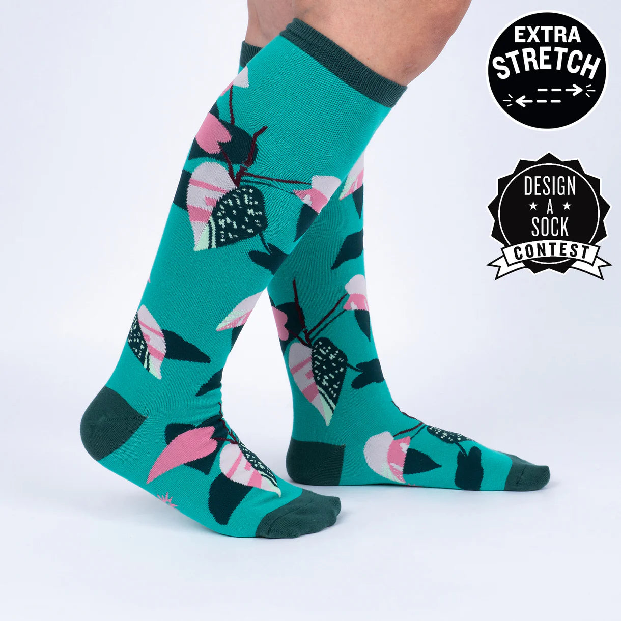 Philodendron Knee High Socks in Extra Stretchy for Wide Calves