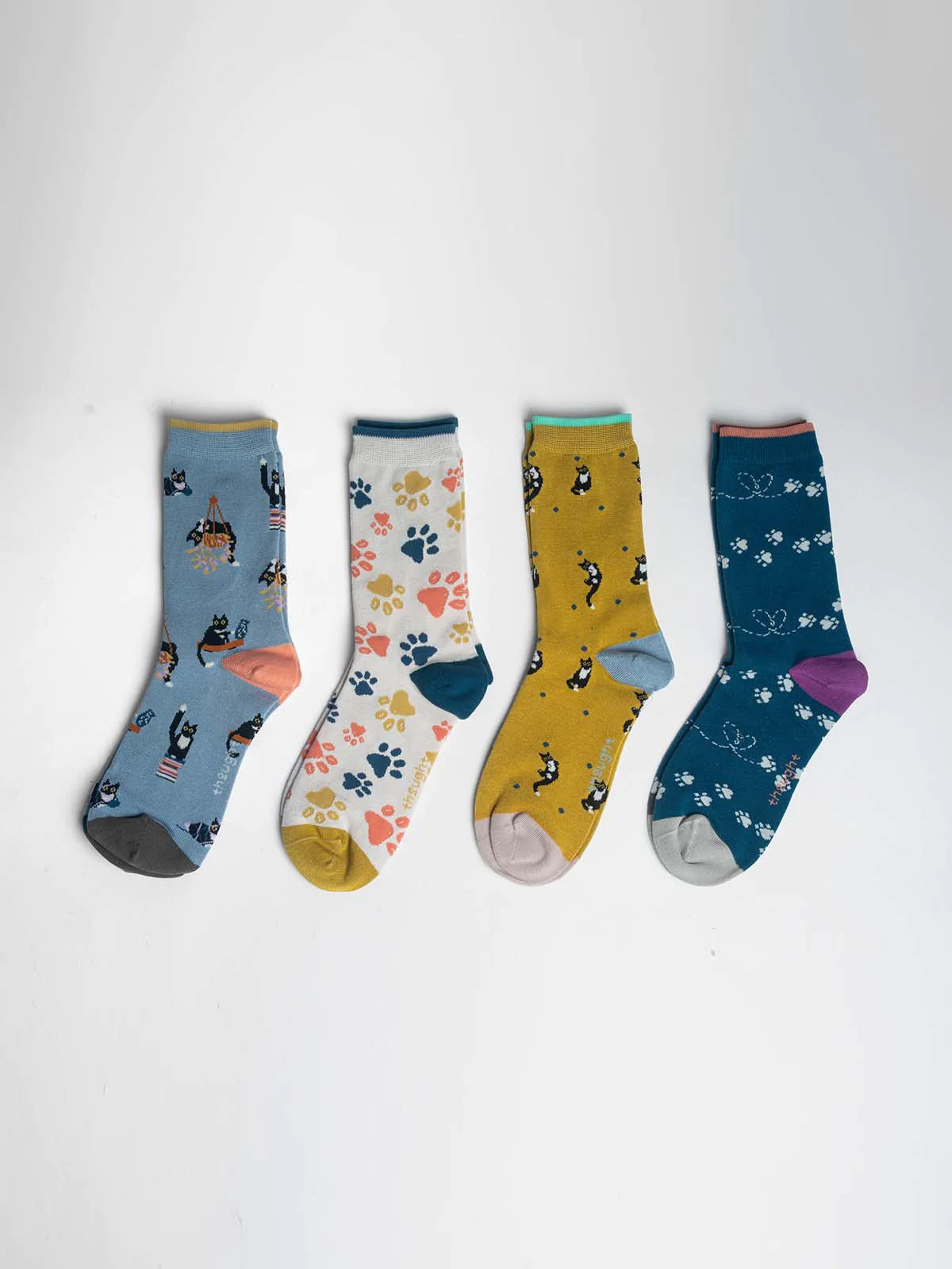 Sasha Cat Women's Organic Cotton Crew Socks 4 Pair Gift Box