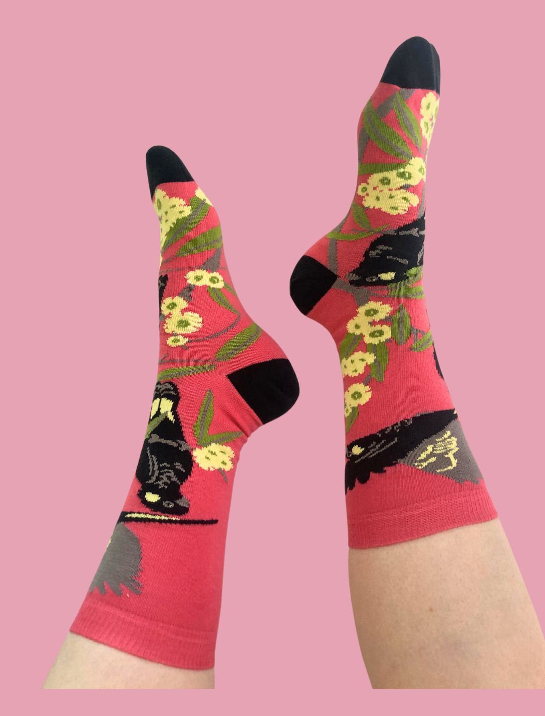 Black Cockatoo Socks in Rose Pink