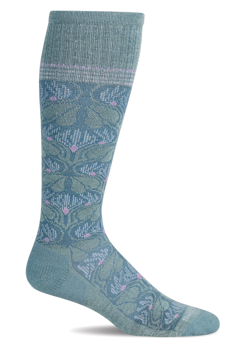 Blue patterned sock on a white background