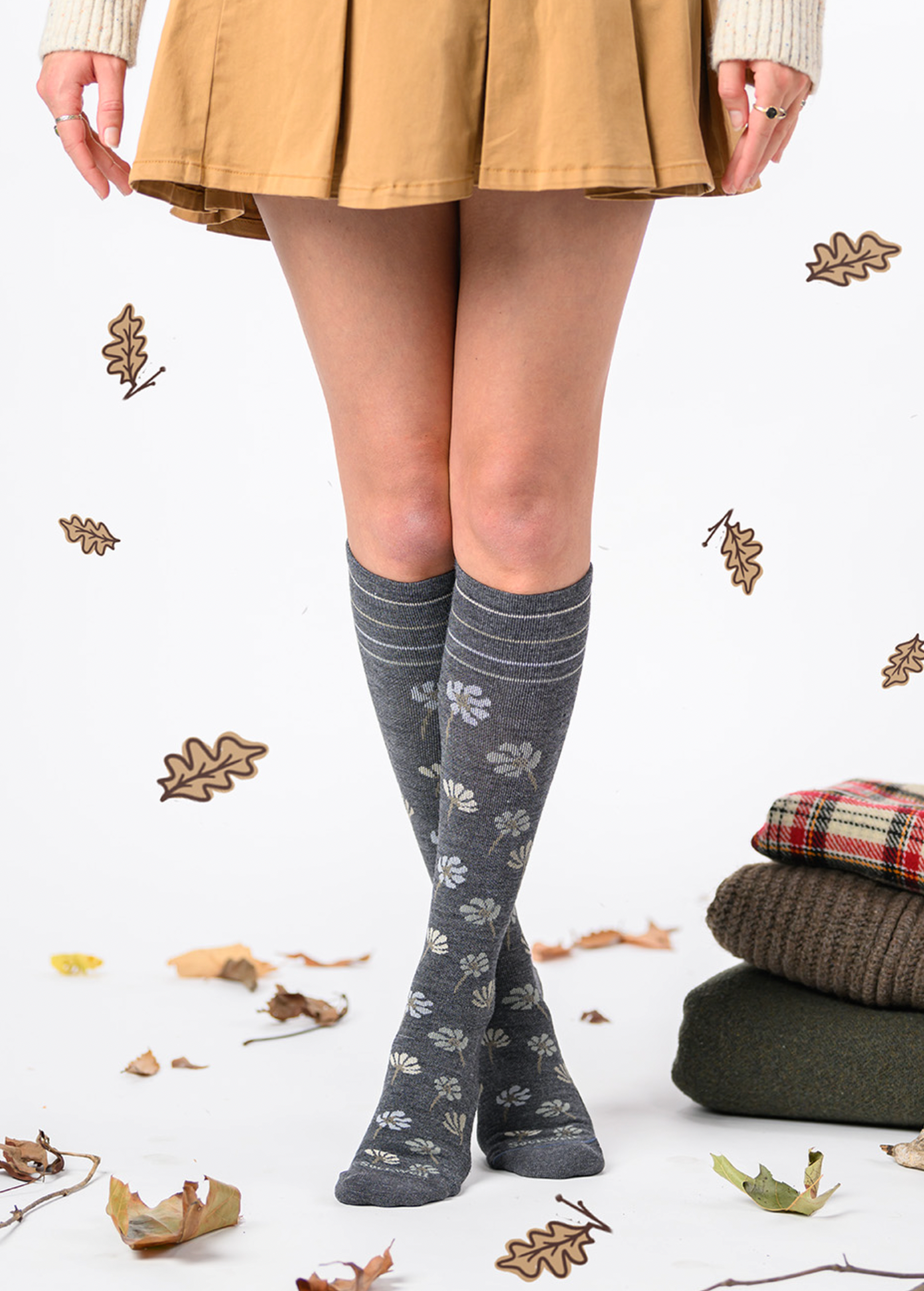 Field Flower in Charcoal Women's Bamboo/Merino Over the Calf Compression Sock