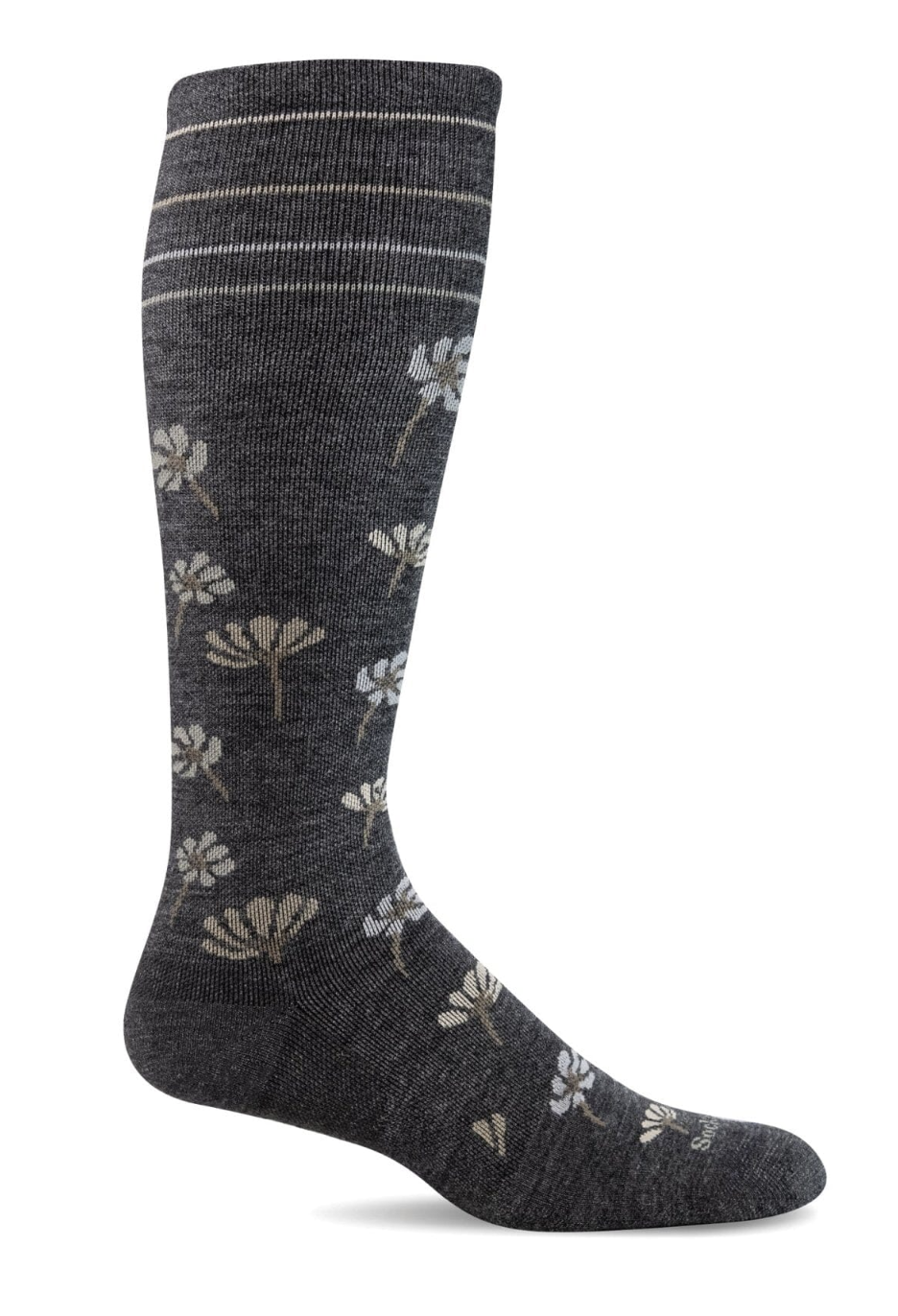 Field Flower in Charcoal Women's Bamboo/Merino Over the Calf Compression Sock
