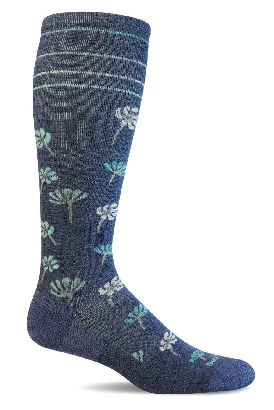 Field Flower in Denim Women's Bamboo/Merino Over the Calf Compression Sock