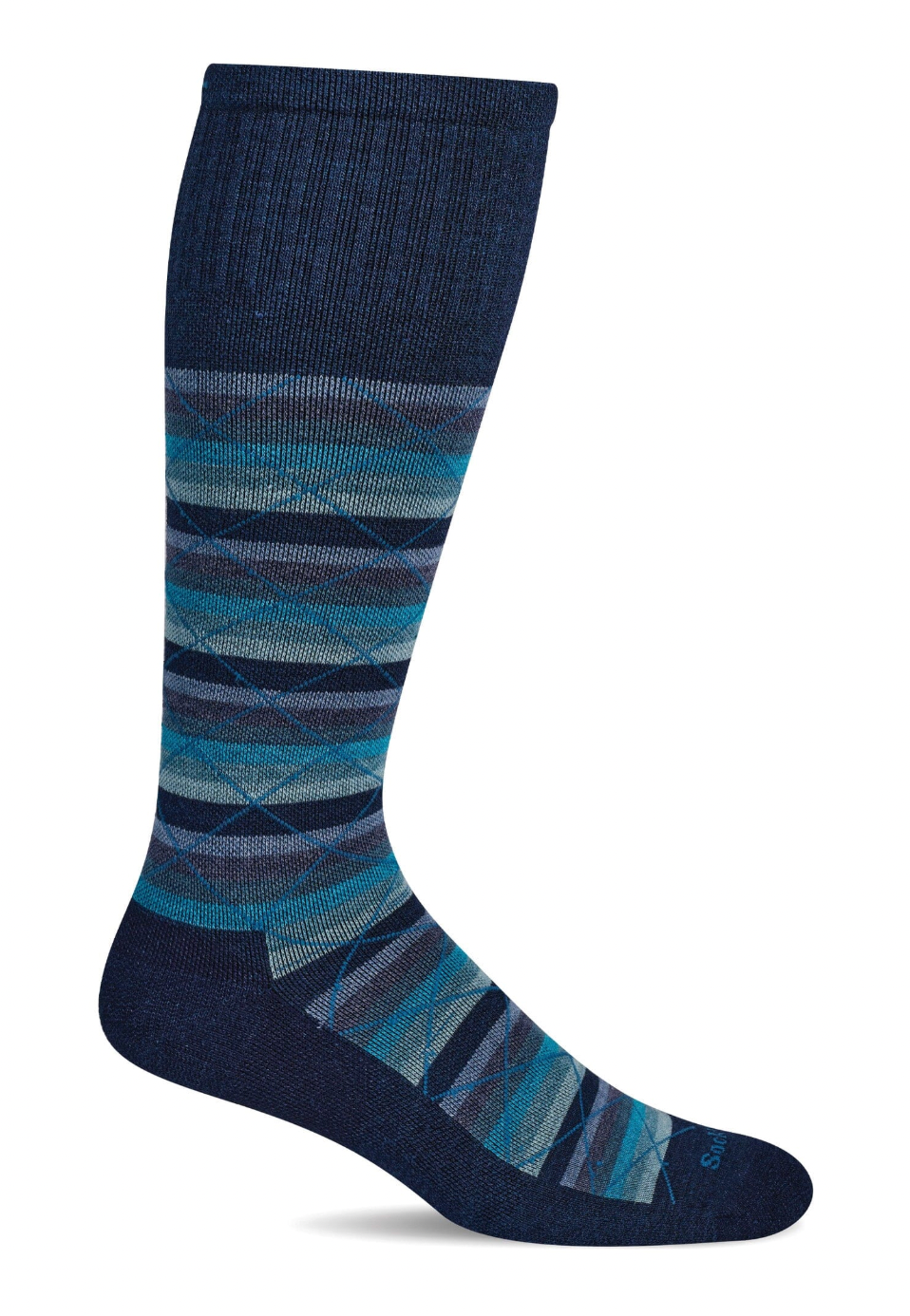 Blue striped sock on a white background