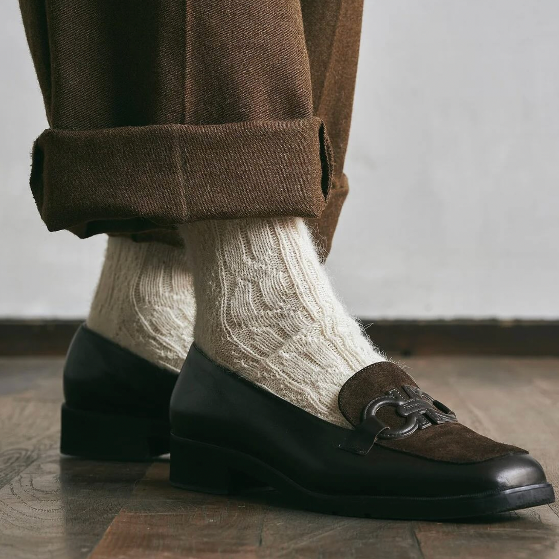Alpaca Cable Pattern Socks in Natural