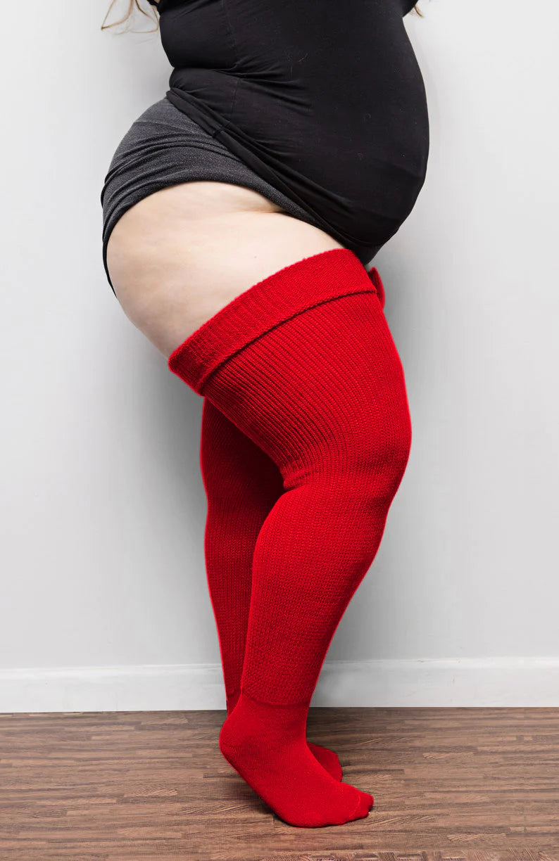 Plus Size Thigh High Socks in Red Delicious