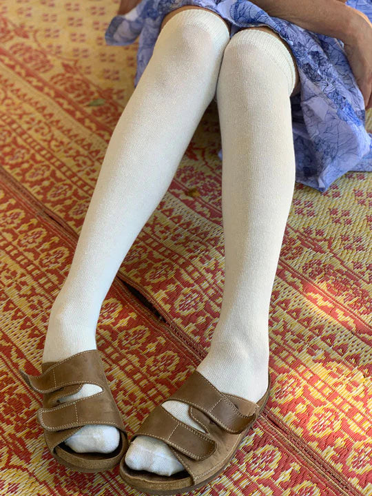 Cream Over the Knee Socks