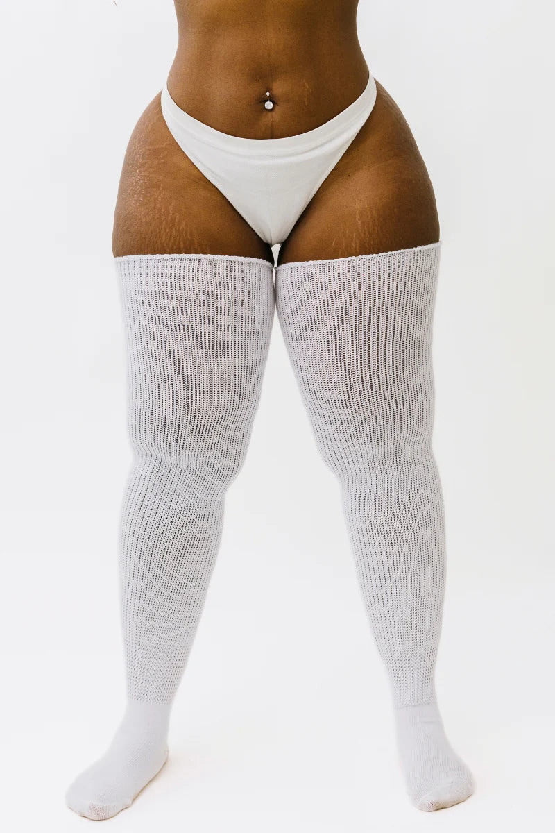 Milky White Stretchies Plus Size Thigh High Socks - The Sockery