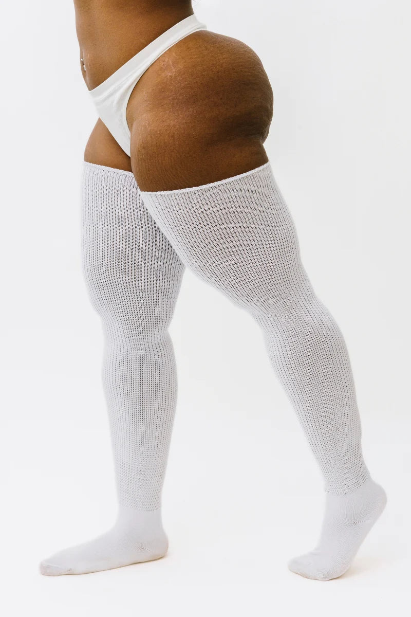 Milky White Stretchies Plus Size Thigh High Socks - The Sockery