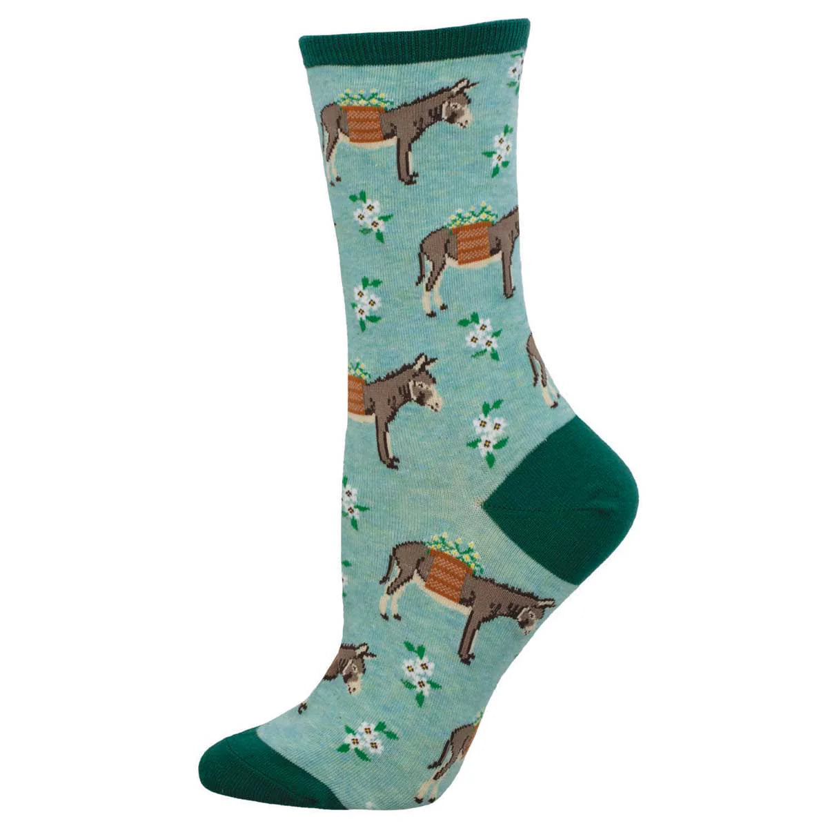 Sock with donkey pattern on a light blue background