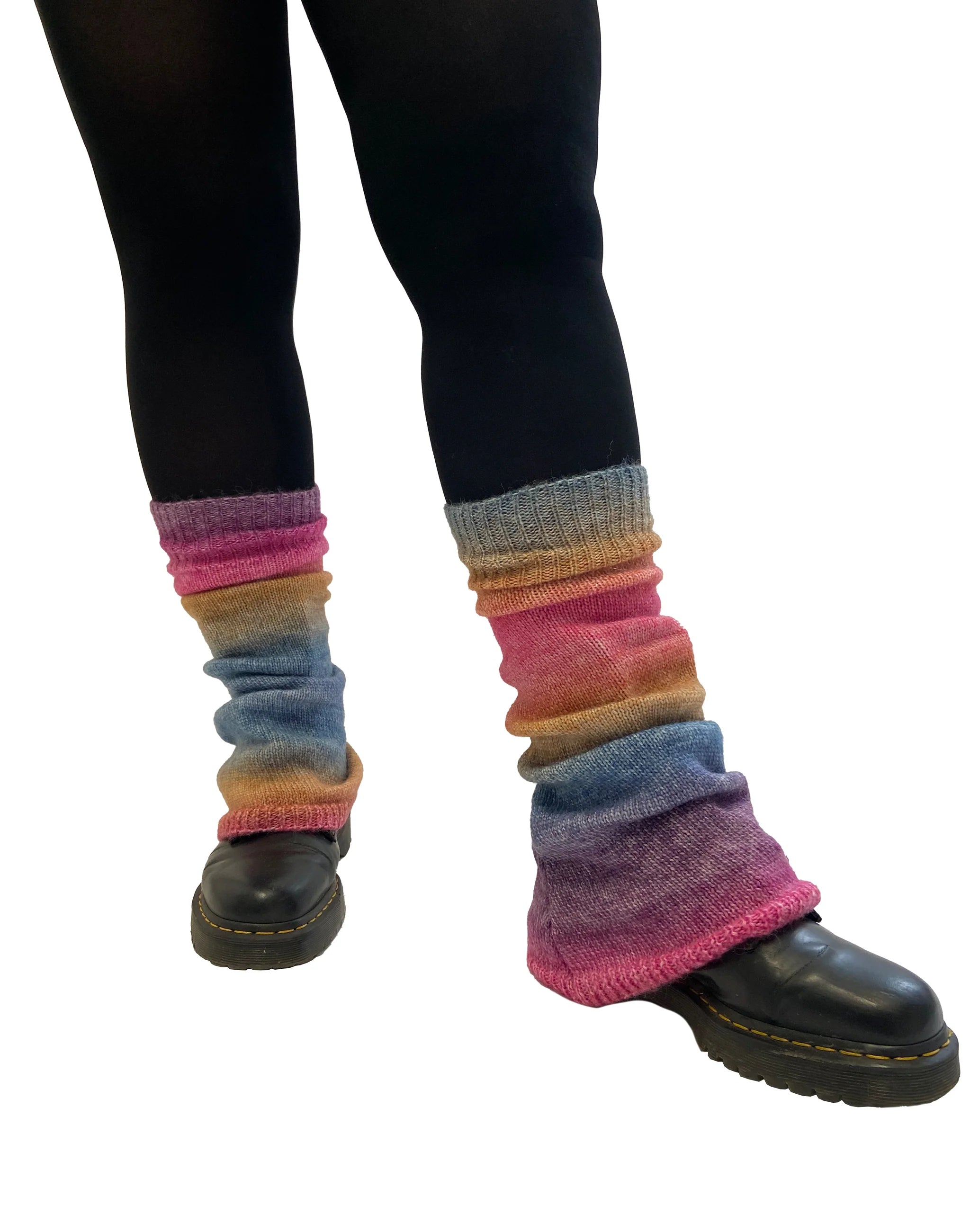 Wide Knitted Leg Warmers in Rainbow - The Sockery