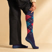 Non-Slip Knee High Compression Socks in Argyle Blue