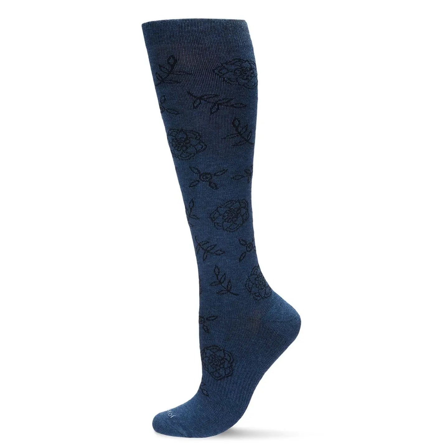 Denim Heather Floral Cotton Blend Compression Socks - The Sockery