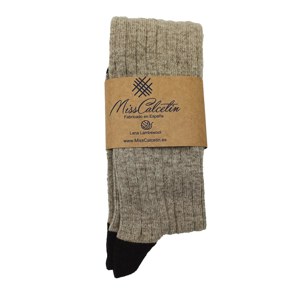 Wool Ribbed Knee High Sock in Beige and Brown