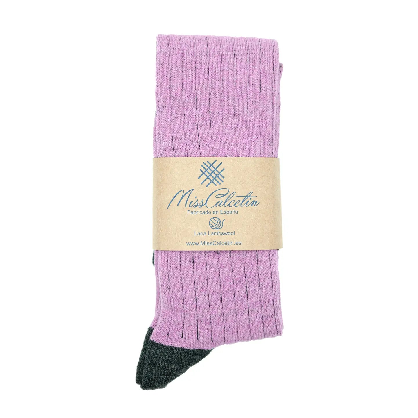 Wool Ribbed Knee High Sock in Pink and Anthracite