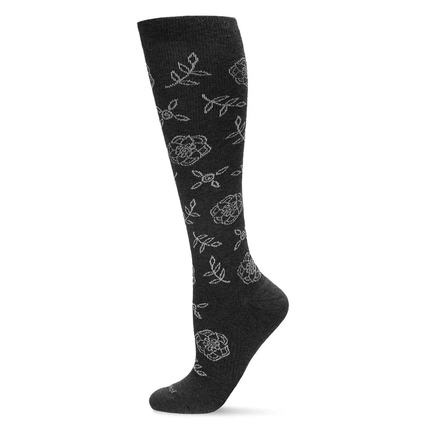 Black Floral Cotton Blend Compression Socks - The Sockery