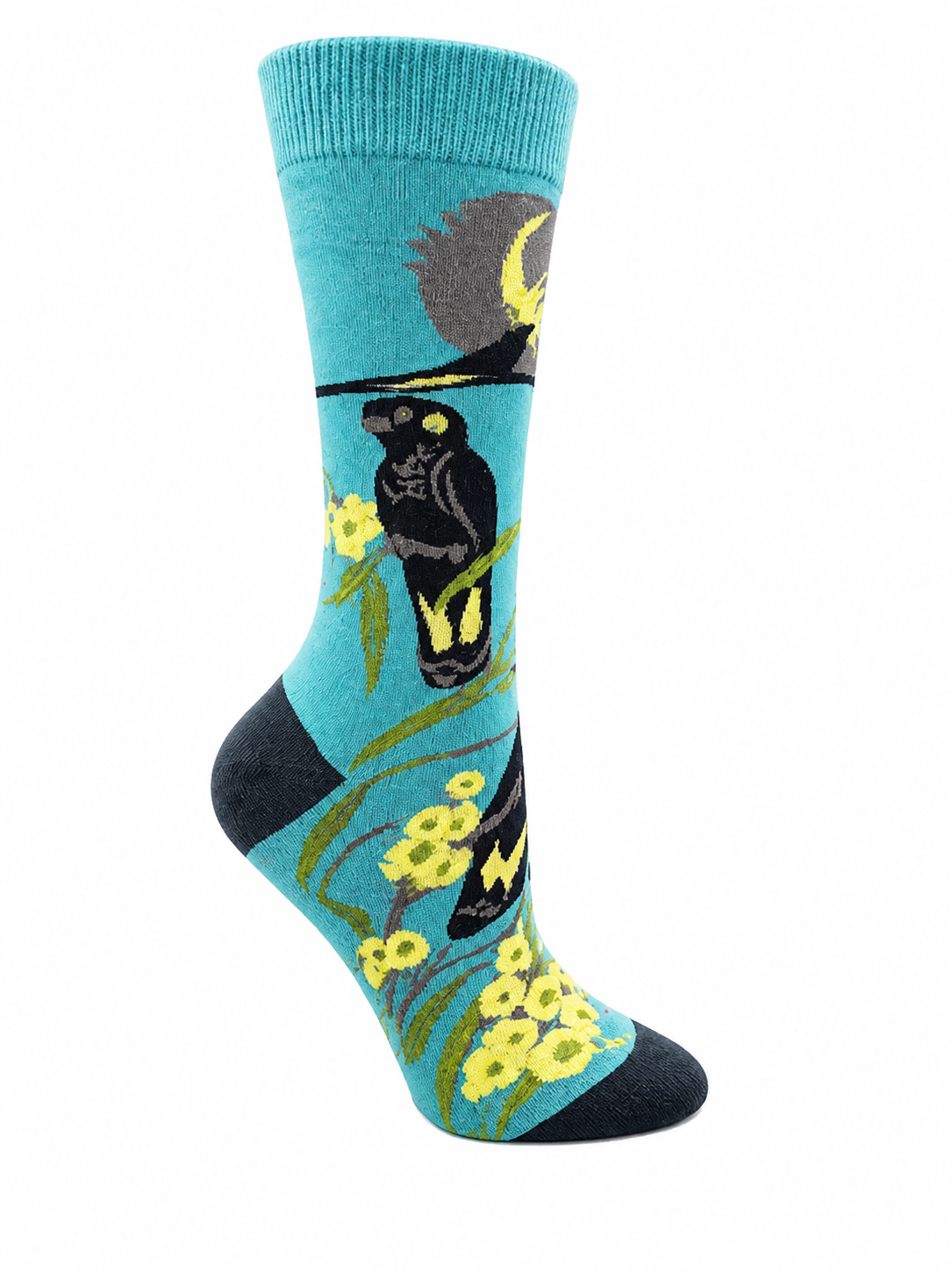 Black Cockatoo Socks in Aqua Blue