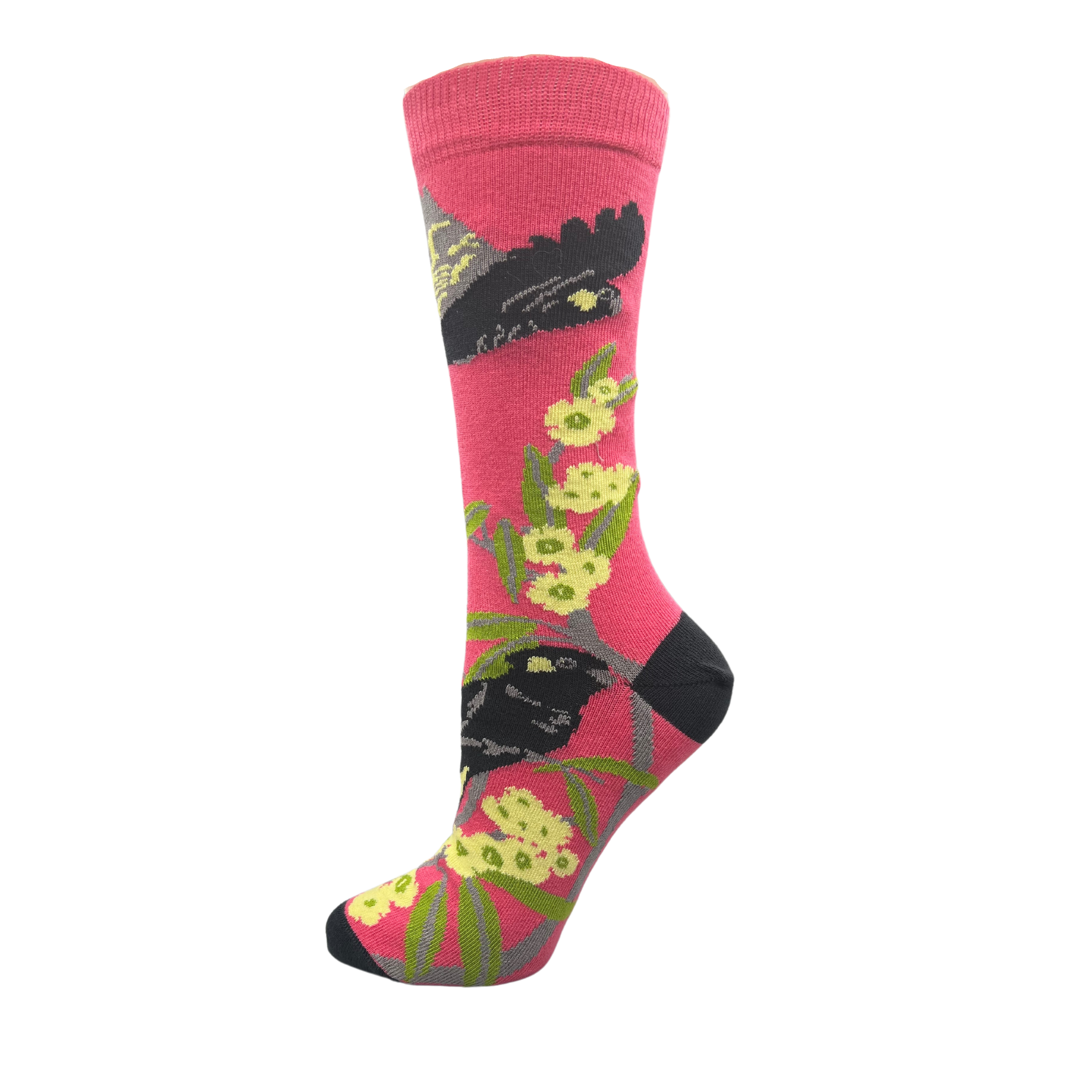 Black Cockatoo Socks in Rose Pink