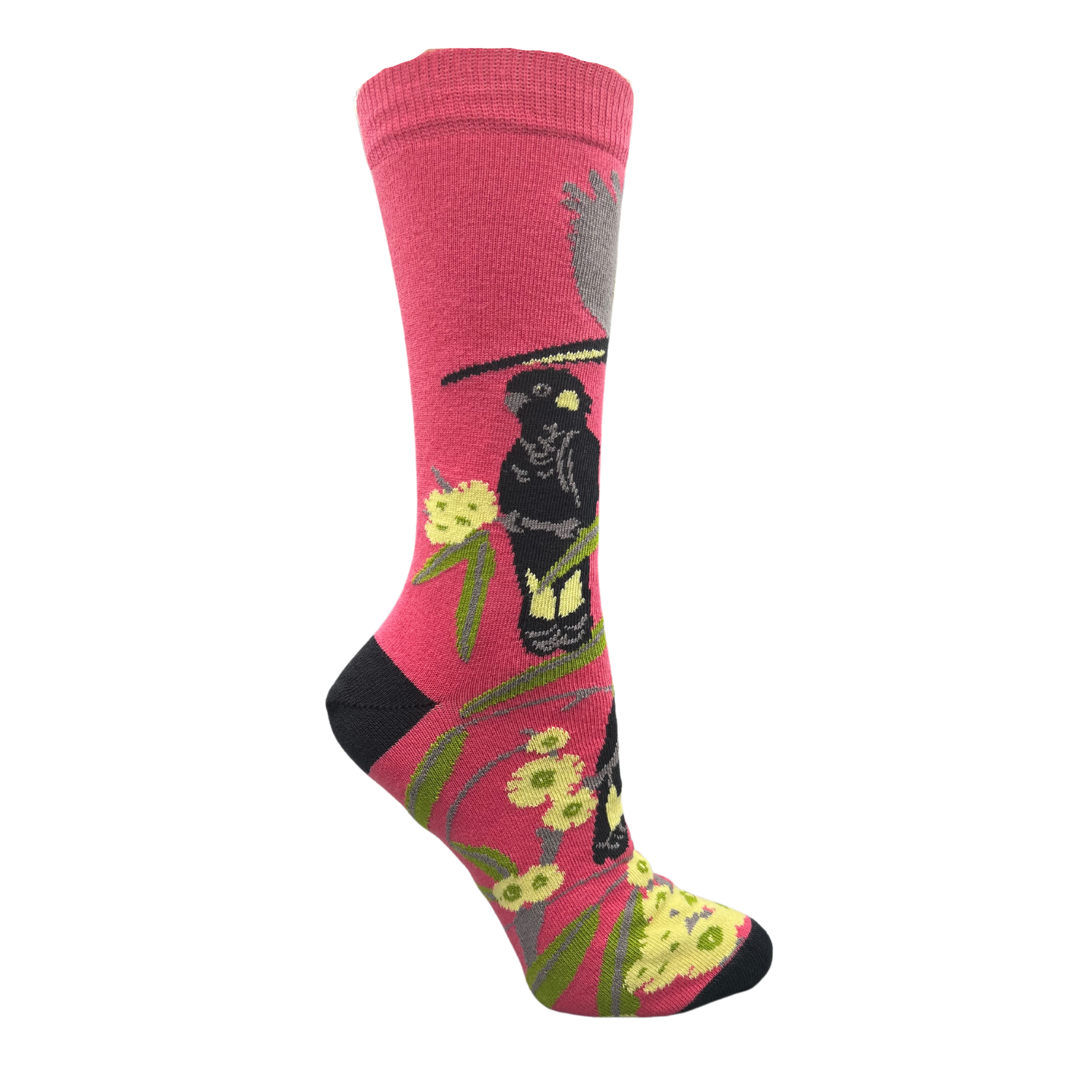 Black Cockatoo Socks in Rose Pink