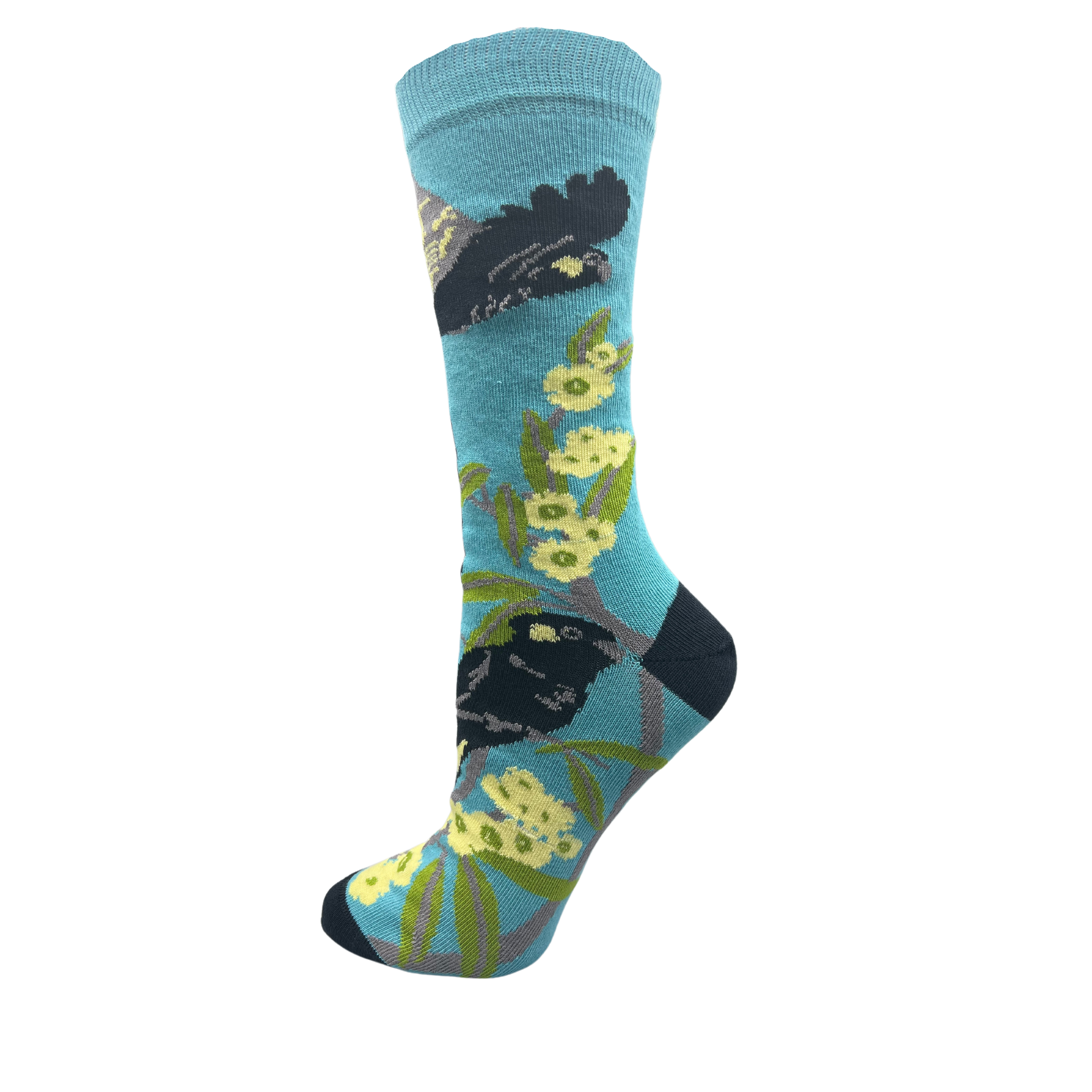 Black Cockatoo Socks in Aqua blue-The Sockery