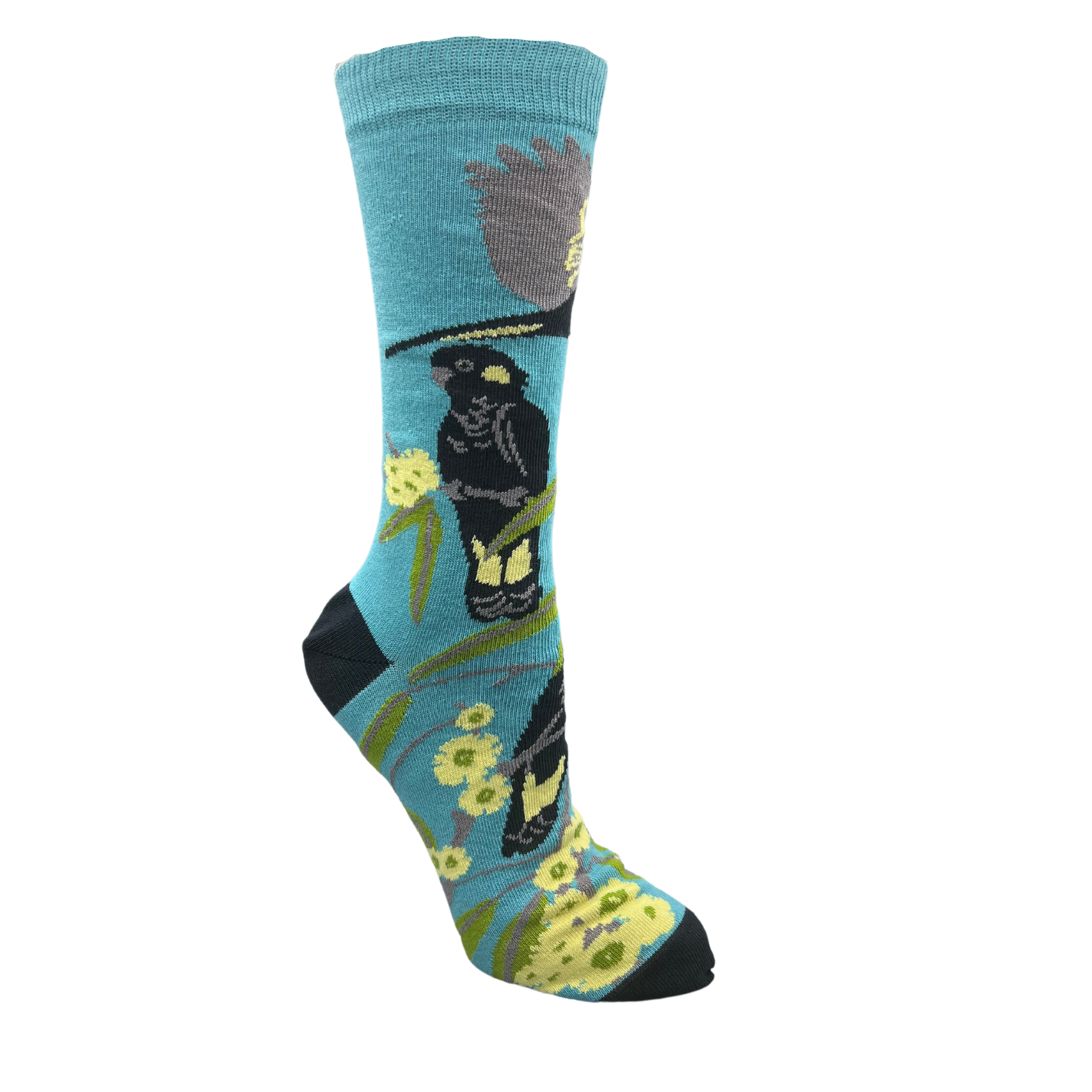 Black Cockatoo Socks in Aqua blue-The Sockery