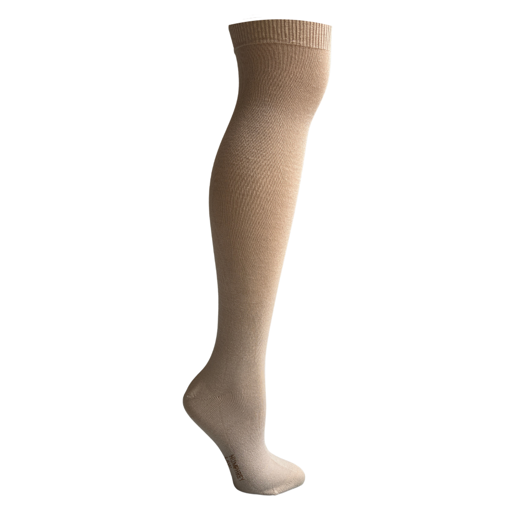 Beige knee-high sock on a white background