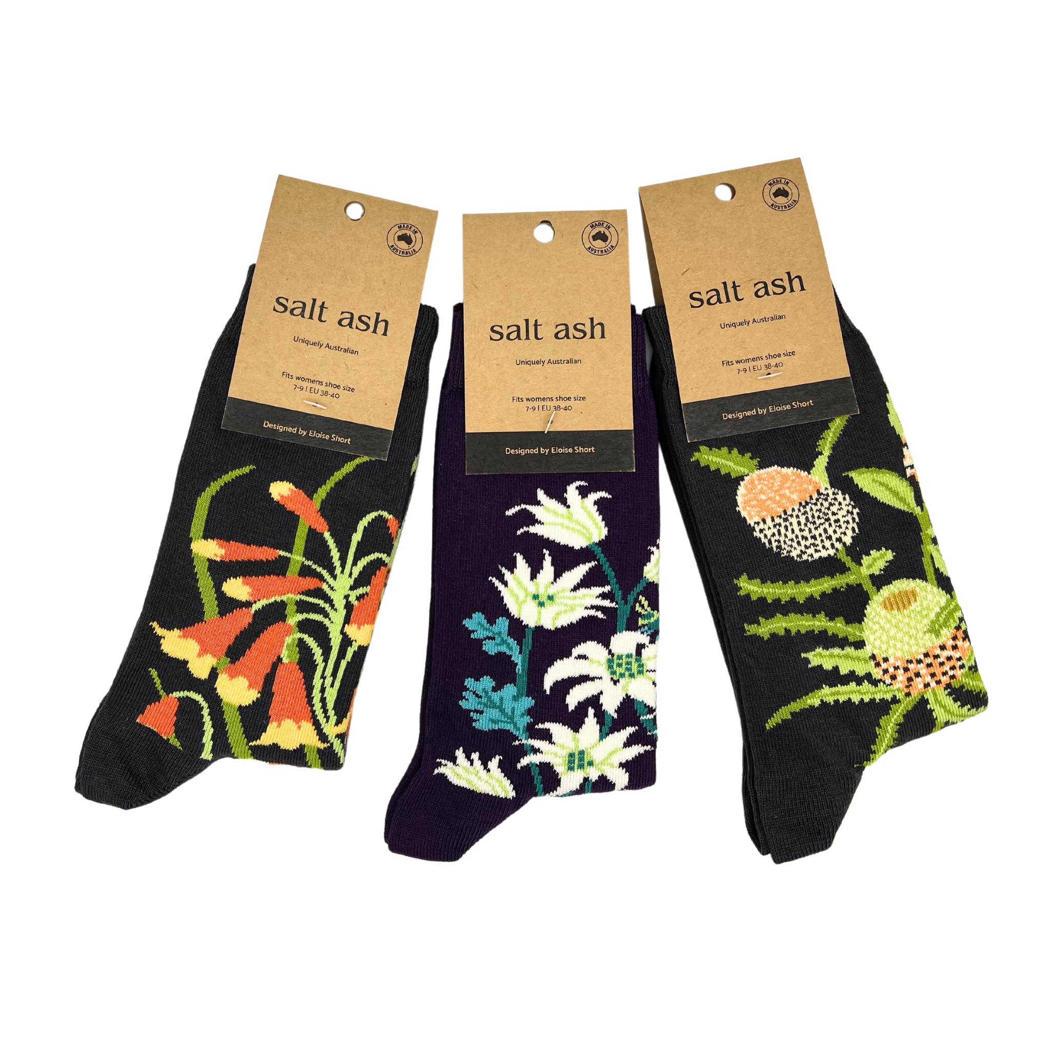 3 socks available in australian floral sock range - The Sockery
