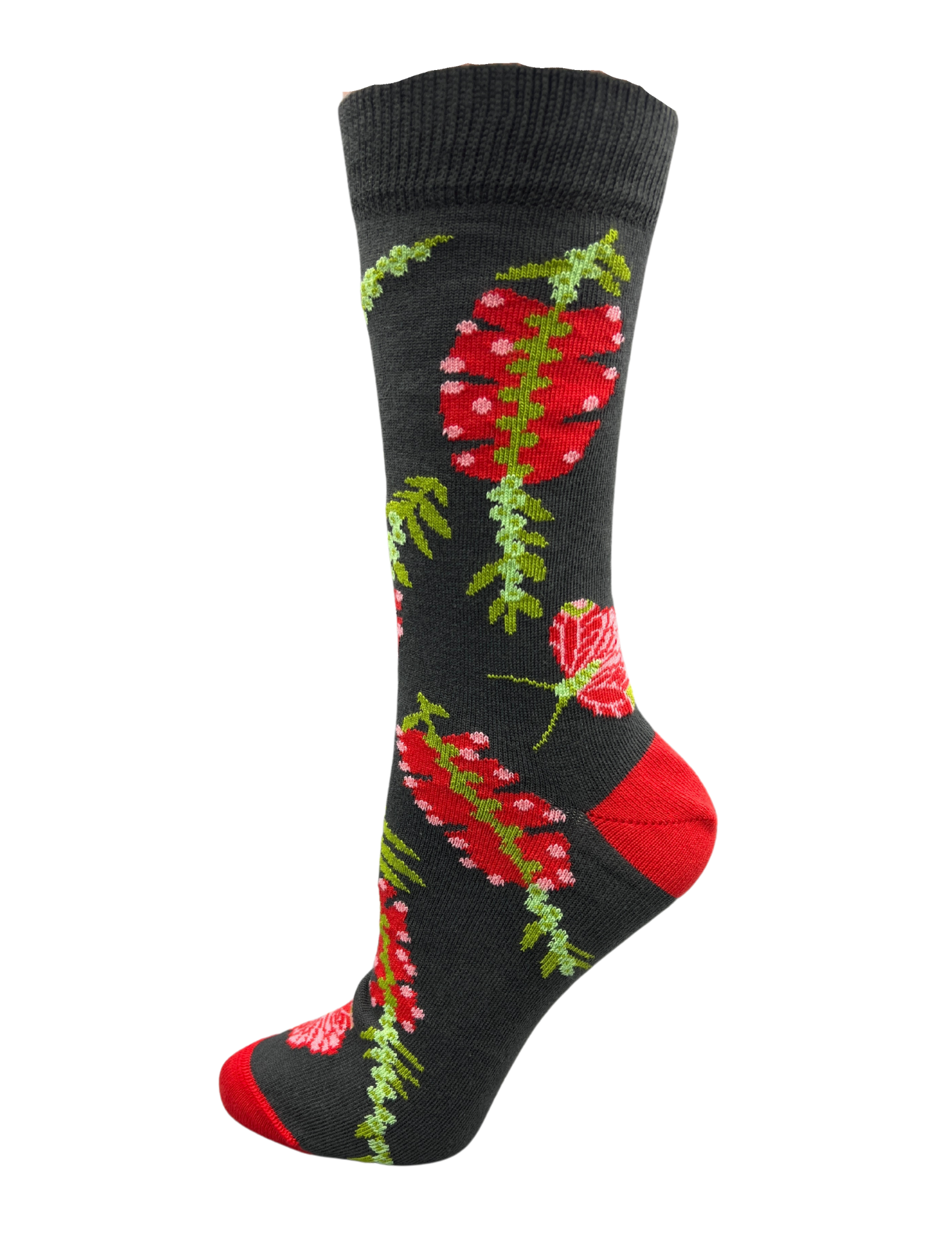 Bottle Brush Crew Socks in Charcoal - Australian Botanical Range