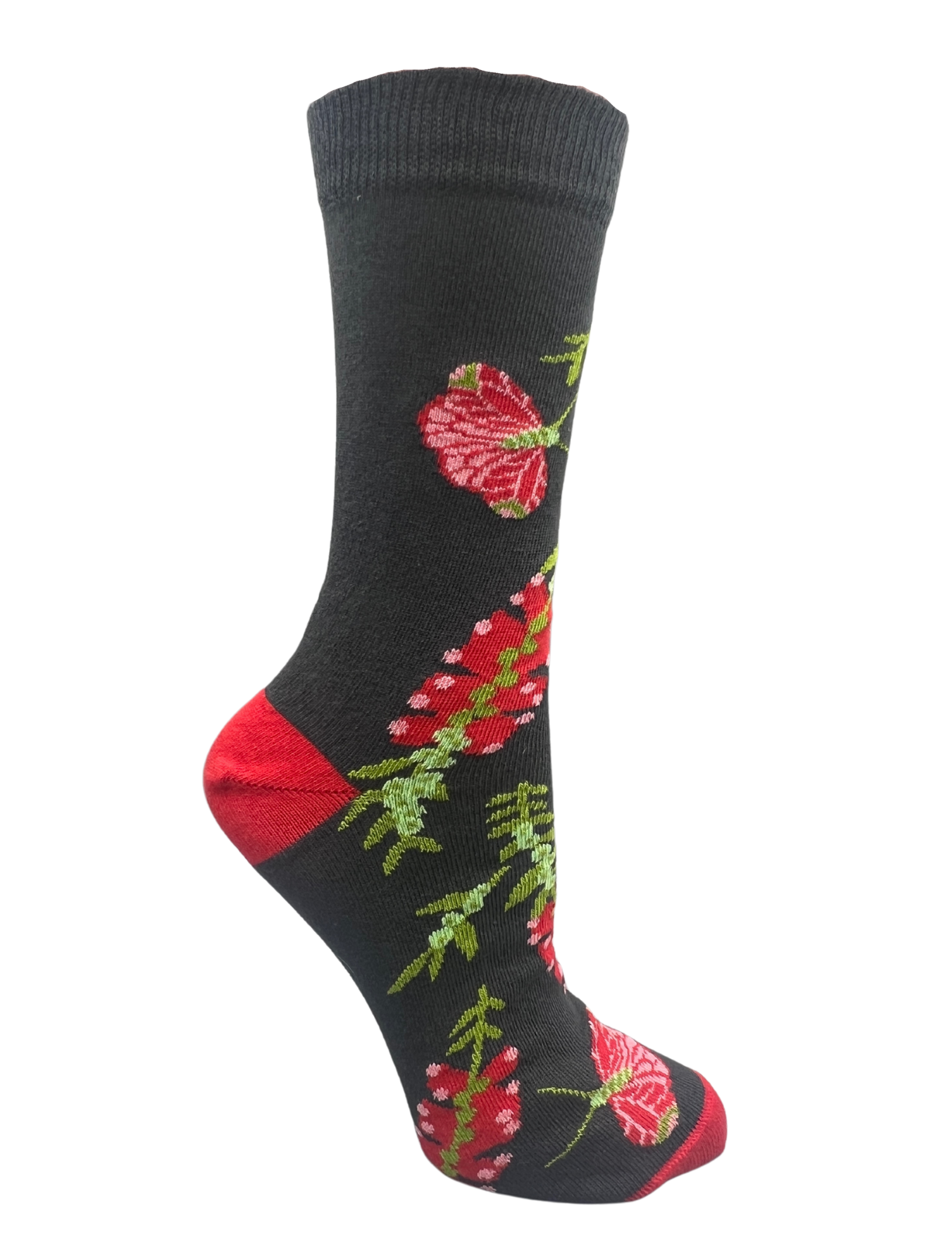 Bottle Brush Crew Socks in Charcoal - Australian Botanical Range