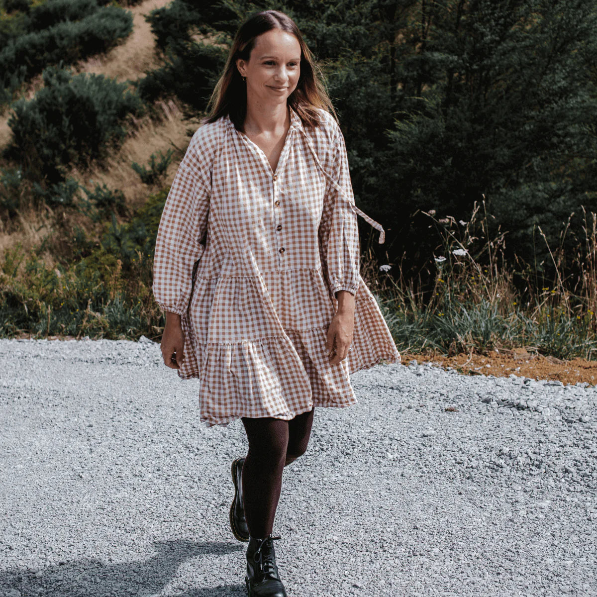 Merino Wool Textured Tights in Cacao