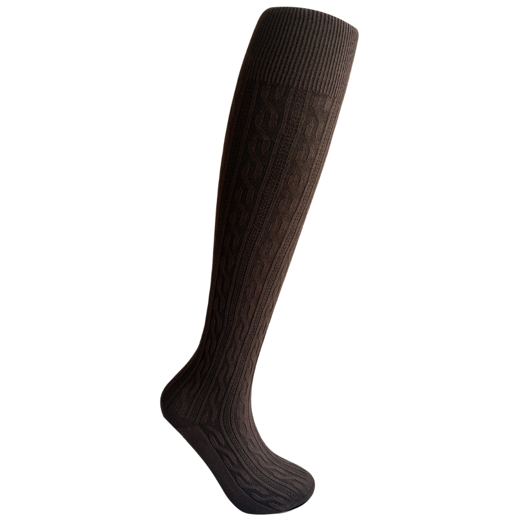 Cable Knit Over The Knee Socks in Brown  - Aussie Made