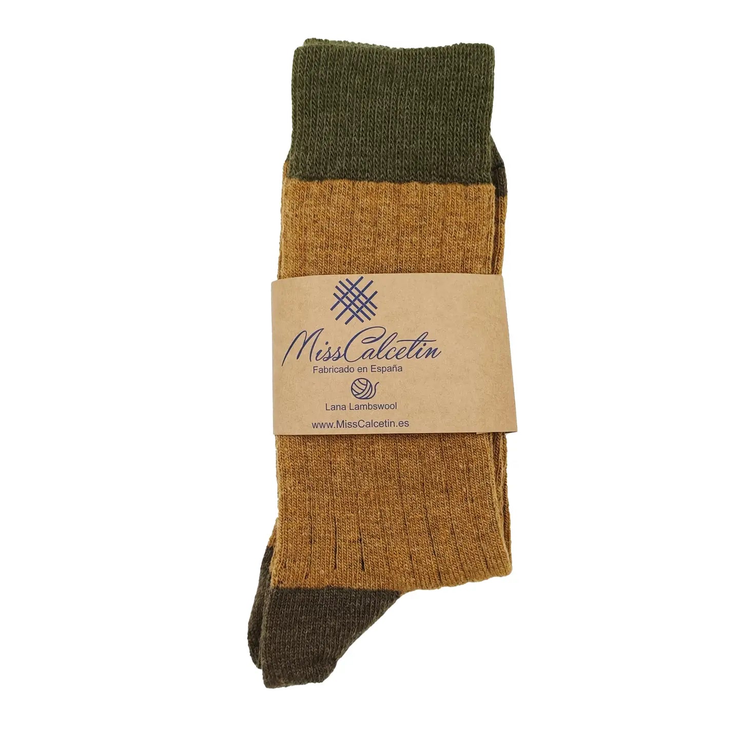 Wool Ribbed Crew Socks in Sandstone and Olive - The Sockery