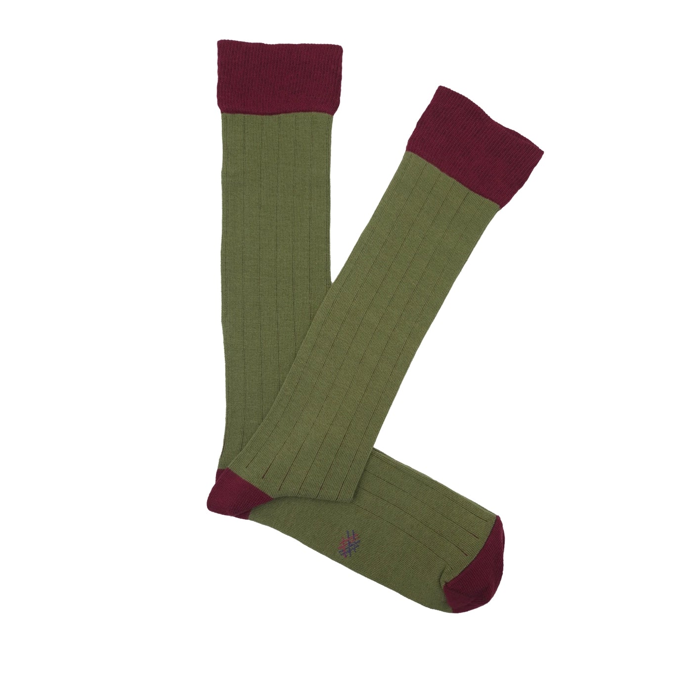 Ribbed Knee High Sock in Olive Green and Ruby
