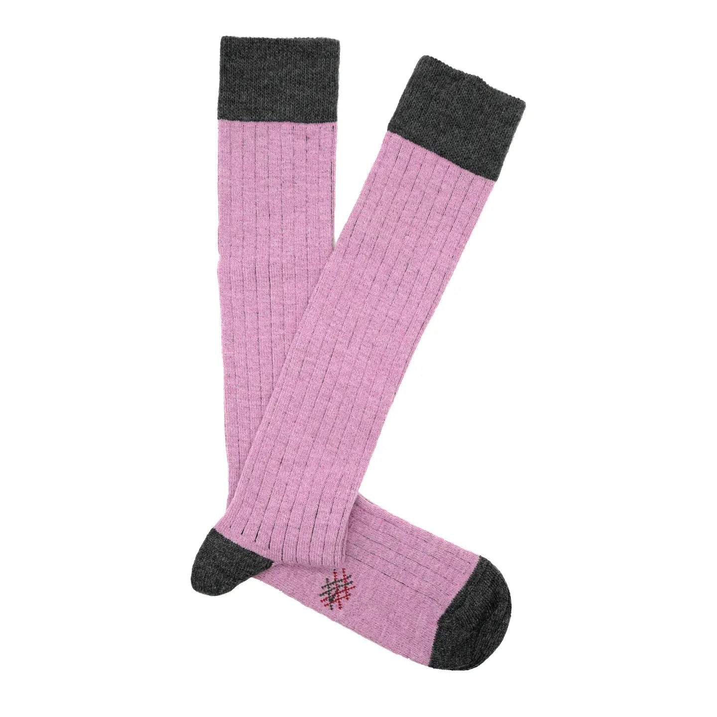 Wool Ribbed Knee High Sock in Pink and Anthracite