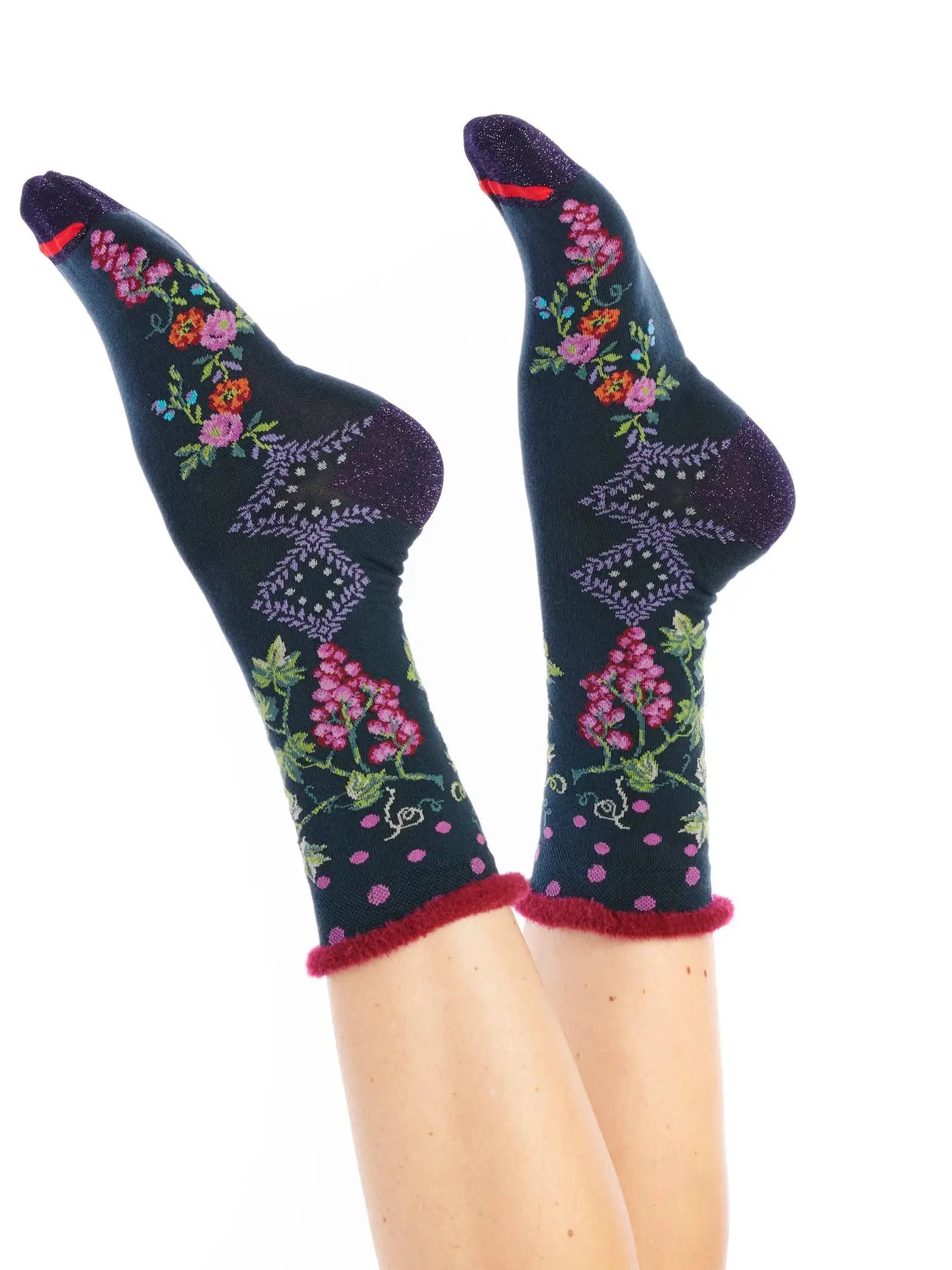 Bacchus Women's Fuzzy Cuff Crew Socks - The Sockery