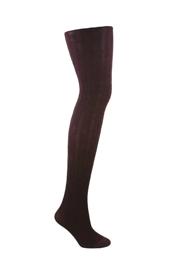 Women's Superfine Merino New Baroque Tights in Dark Grape